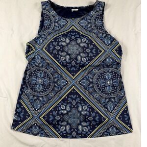 Lands End Navy Blue Paisley Bandana Print Sleeveless Swim Tunic Tankini Top